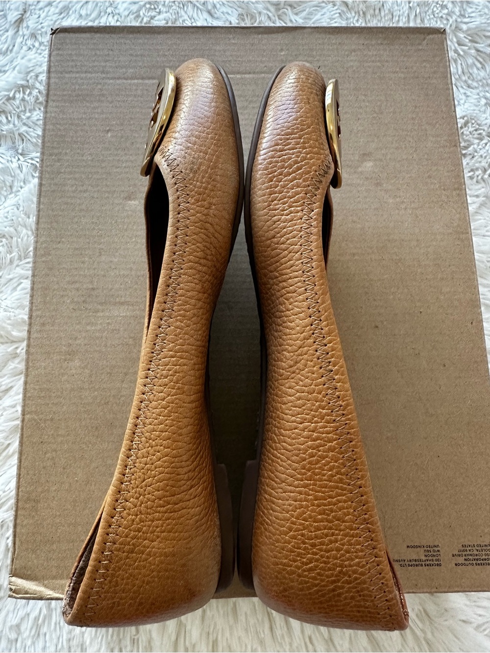 Tory Burch Reva Travel Leather Ballet Flats Pecan Praline Gold Size: 6.5 - Picture 3 of 8